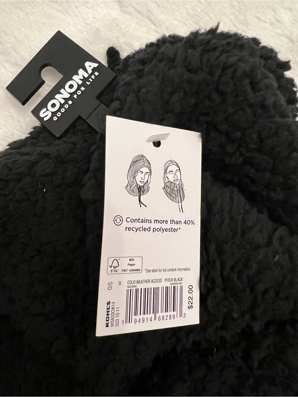 Women’s Sonoma Goods For Life Sherpa Balaclava Hood/Neck Warmer Black